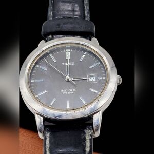 Timex Indiglo Silver Case Black Strap watch